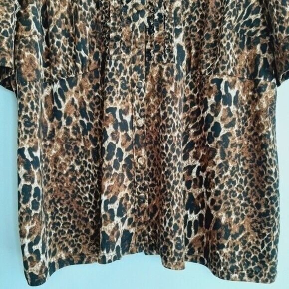PENNINGTONS / Leopard Button Down Stretchy Blouse Ruffle Sz 4X - Picture 3 of 9